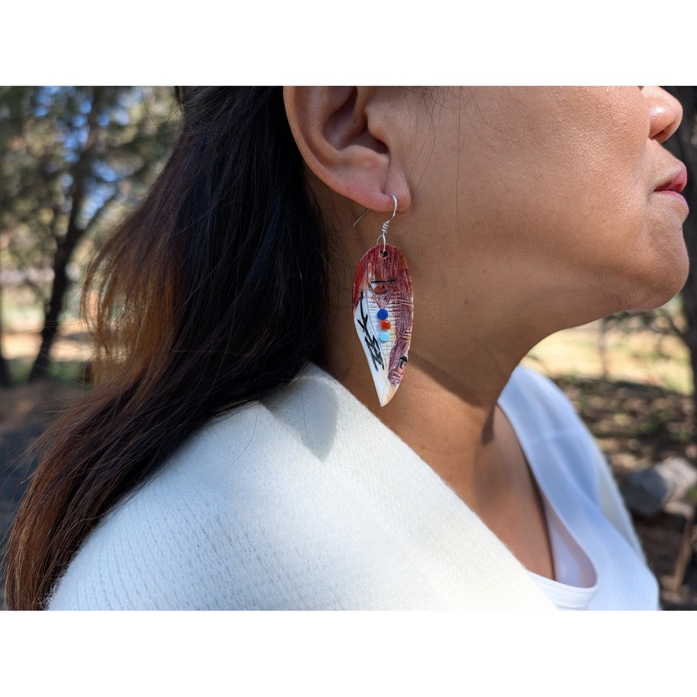 Handmade Native Earrings Purple Kachina Shell Zuni Pueblo Art by G. Chattin ** - Picture 6 of 8